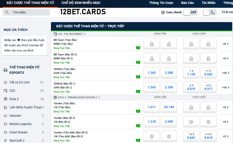 Đa dạng kèo cược tại AP Esports 12bet